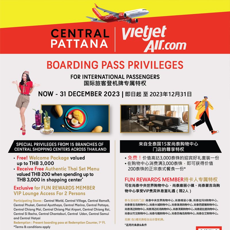 VIETJET AIR - BOARDING PASS PRIVILEGES FOR INTERNATIONAL PASSENGERS